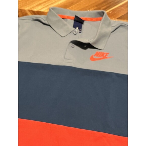 Nike 3 Tone Striped Short Sleeve Polo Shirt Men's Large Blue/Red Color Block - Picture 2 of 8